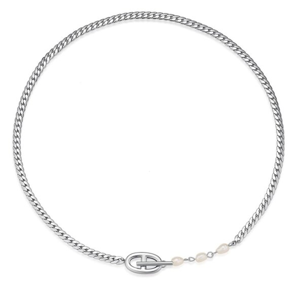 Freshwater Pearl Necklace Double D Toggle Clasp Elegant Minimal Chic - Picture 1 of 8